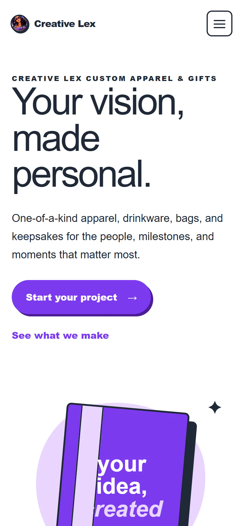 Current Creative Lex homepage displayed in a privacy-safe mobile viewport