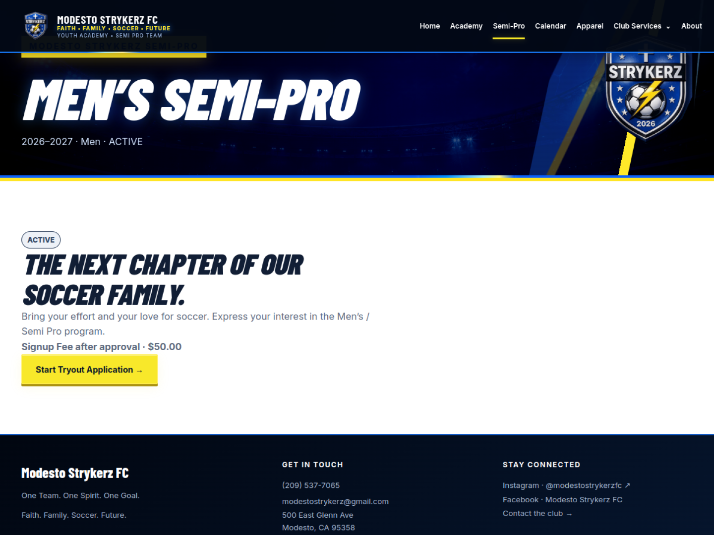 Live Modesto Strykerz men's Semi-Pro program page